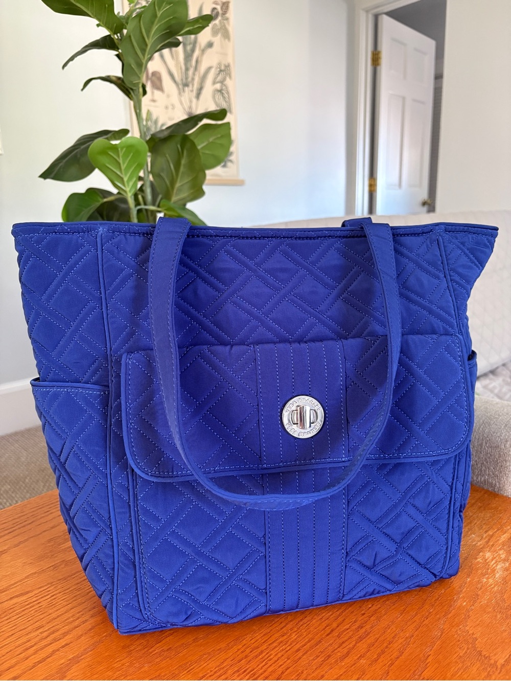 Vera Bradley Cobalt Blue Quilted Large Shoulder Tote Bag